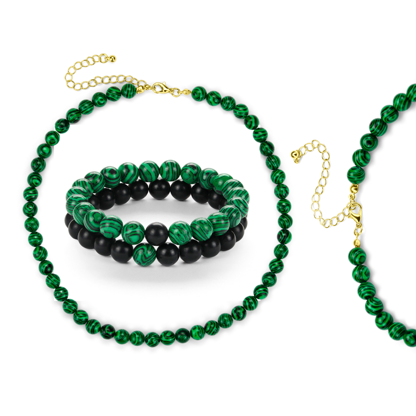 Sett med Halskjede og Armbånd – Malakitt og Onyx
