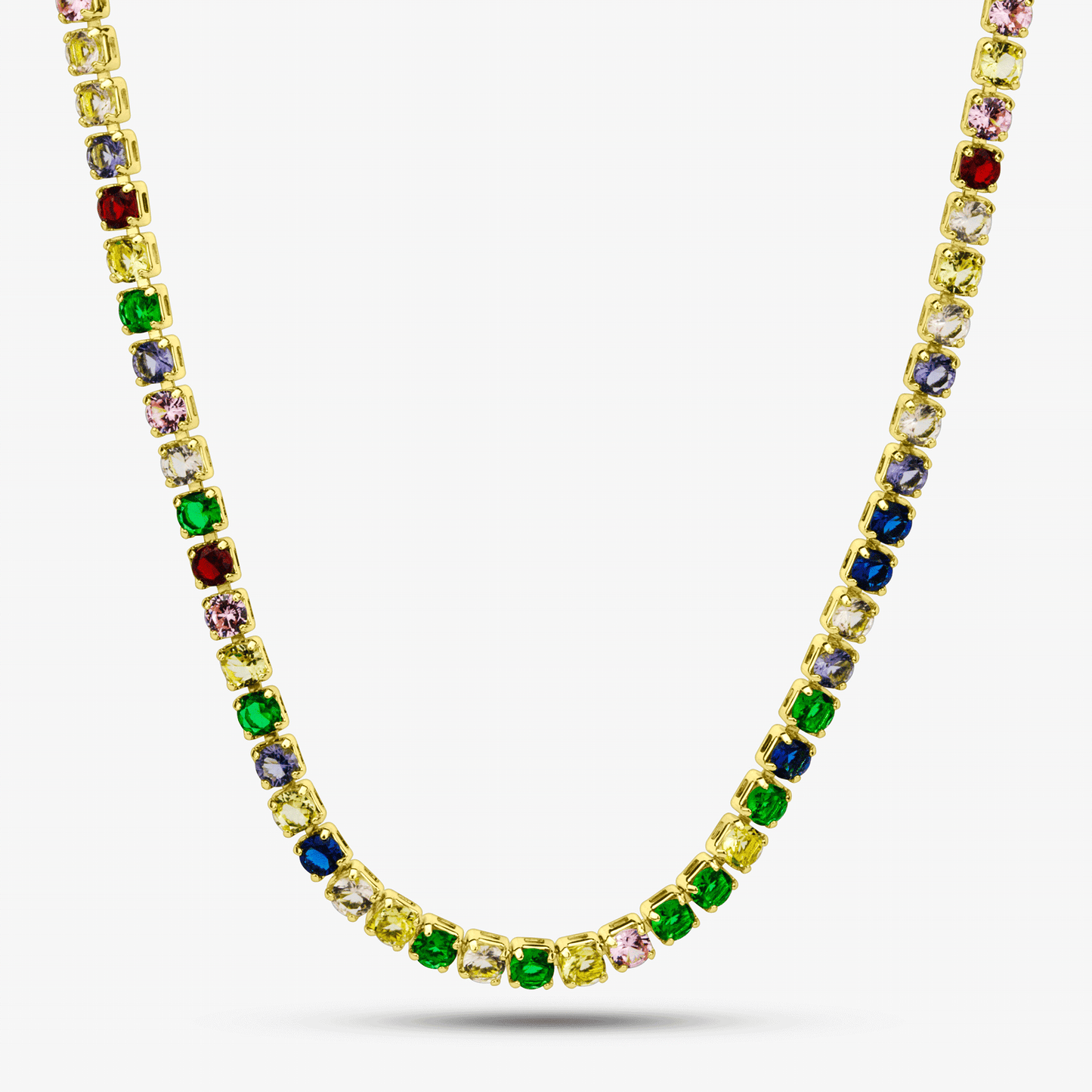 Fargerikt smykkesett – gullbelagt kjede og armbånd med zirkoner