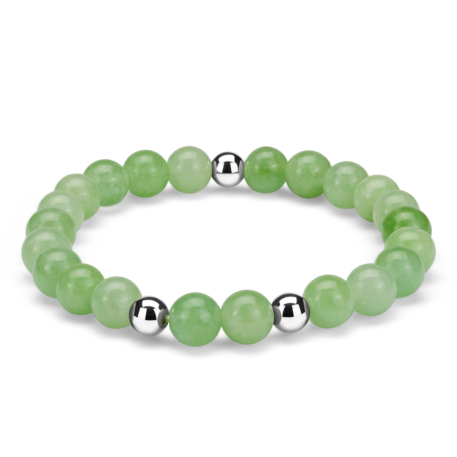 Armbånd med naturlige lys grønn jadeittperler og rustfritt stål – elegant og harmonisk smykke
