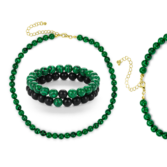 Sett med Halskjede og Armbånd – Malakitt og Onyx