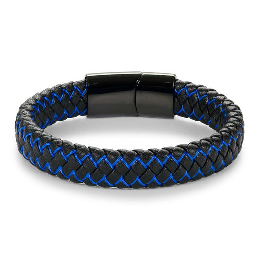 Blått armbånd for menn av flettet skinn