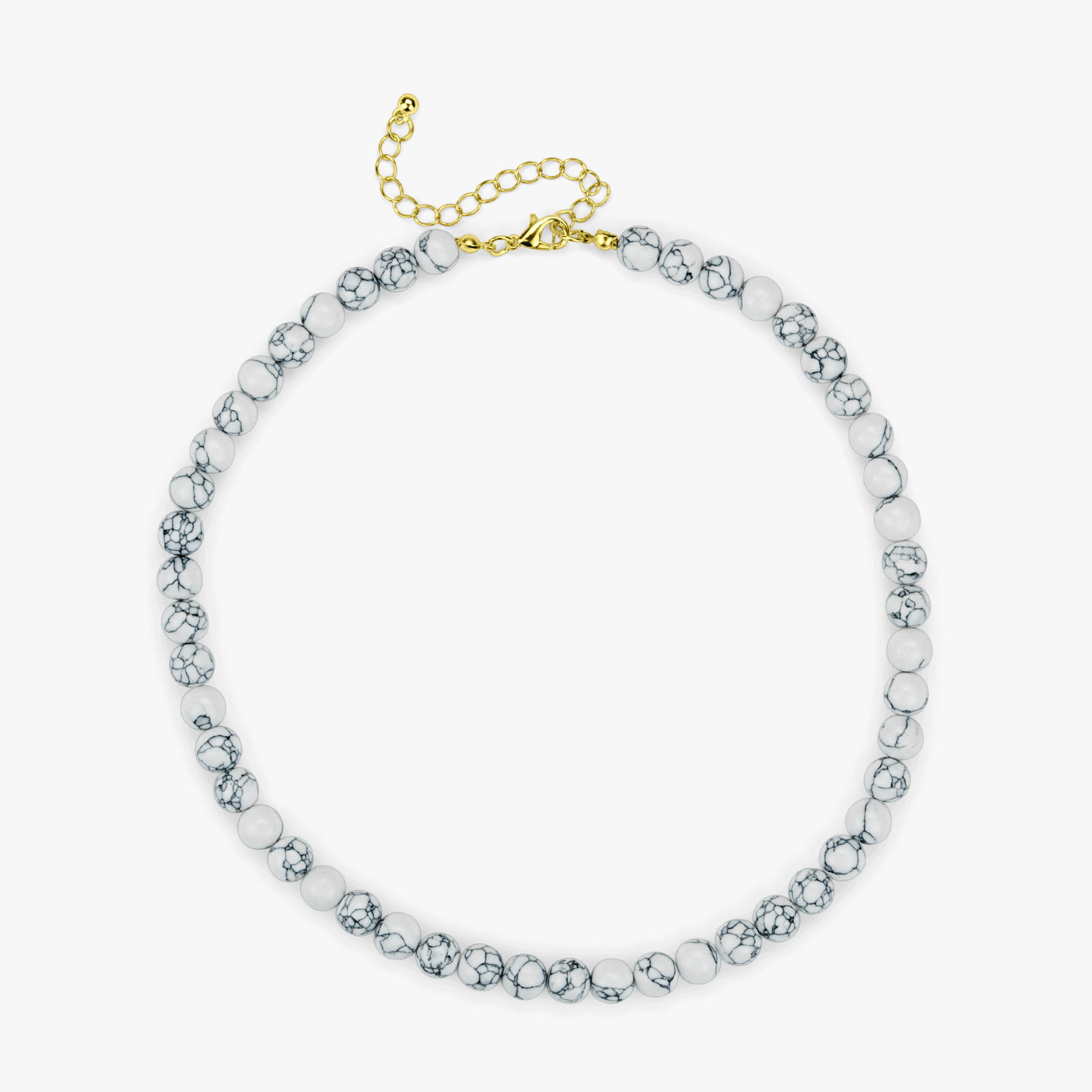 Sett med håndlaget halskjede og armbånd hvit turkis, howlit og onyx